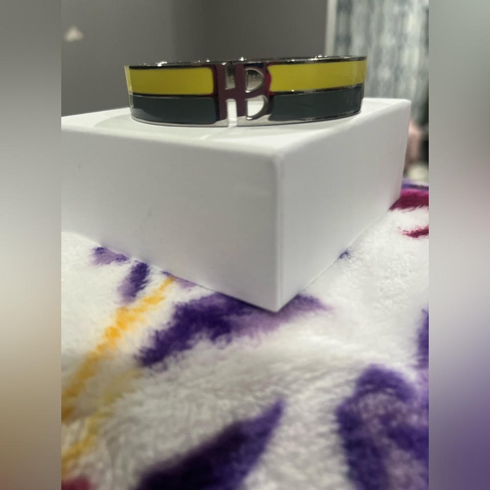 Henri Bendel Yellow and Grey Striped Bangle (Bracelet)